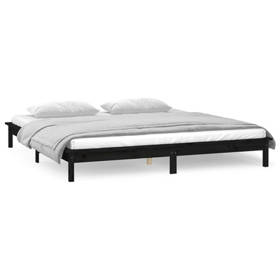 vidaXL Rama łóżka z LED, czarna, 140x190 cm, lite drewno