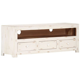 vidaXL Szafka pod TV z litego drewna akacjowego, 110x30x40 cm, biała
