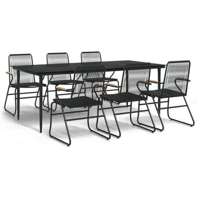7-częściowy zestaw mebli ogrodowych, czarny, rattan PVC