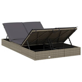 vidaXL 2-osobowy leżak z poduszkami, szary, polirattan