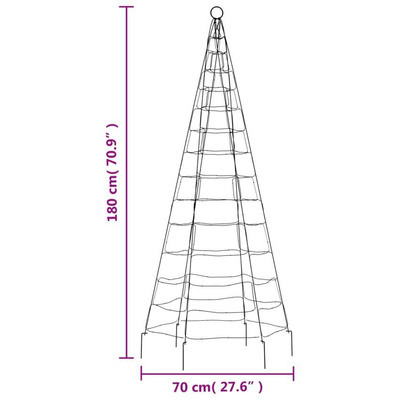 vidaXL Choinka z lampek, na maszt, 200 ciepłych białych LED, 180 cm