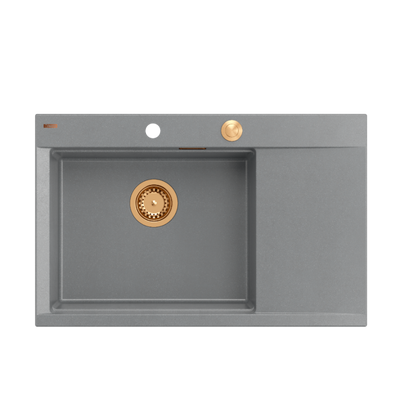 JOSH 111 GraniteQ zlewozmywak 1-komorowy z/o (780x500x215) silver stone  + syfon push 2 open + deska + wkładka/ elementy miedziane