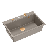 Zlewozmywak granitowy MARC 1-komorowy 76x50 cm szarobeżowy/soft taupe + Nano MIEDŹ PVD