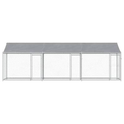 Klatka dla psa, z dachem i drzwiami, szara, 6x2x2 m, stal