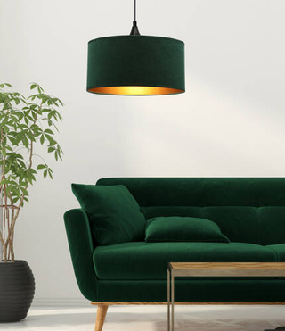 Lampa wisząca z abażurem Maloto welurowy butelkowa zieleń złote wnętrze pojedyncza