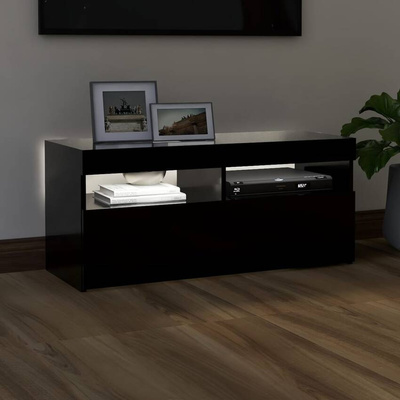 Szafka pod TV z oświetleniem LED, czarna, 90x35x40 cm vidaXL