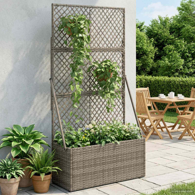 Donica ogrodowa z trellem Szary 70 x 30 x 135 cm polirattan