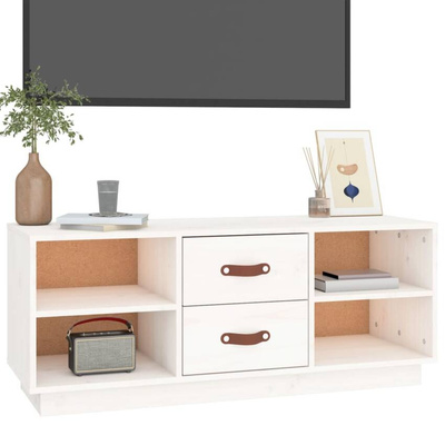 vidaXL Szafka pod TV, biała, 100x34x40 cm, lite drewno sosnowe