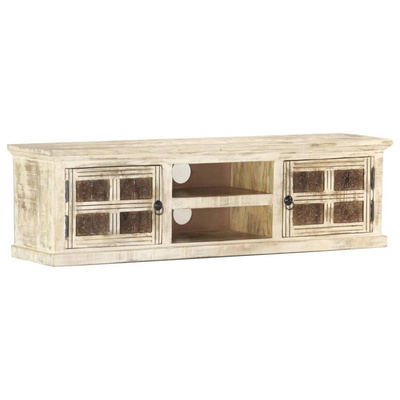 vidaXL Szafka pod TV, biała, 130 x 30 x 36 cm, lite drewno mango