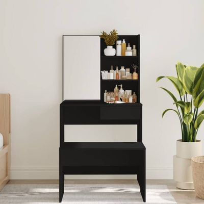 vidaXL Toaletka z lustrem, czarna, 74,5x40x141 cm