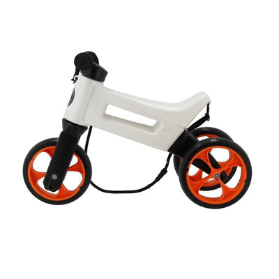 FWRider Super Sport 515753 Kolor: White / Biały z pomarańczowymi felgami Rowerek biegowy Jeździk 2w1 Ciche koła + Pasek do noszenia dla Rodzica
