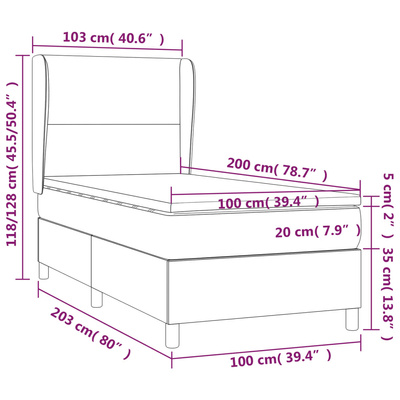 vidaXL Łóżko kontynentalne z materacem, czarne, aksamit 100x200 cm wariant 8
