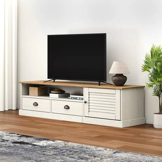 vidaXL Szafka pod TV VIGO, biała, 156x40x40 cm, lite drewno sosnowe