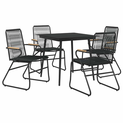 5-częściowy zestaw mebli ogrodowych, czarny, rattan PVC