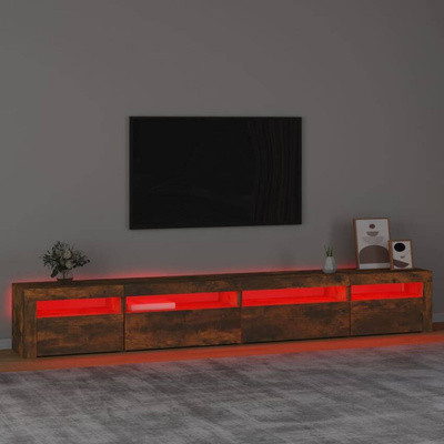 vidaXL Szafka pod TV z oświetleniem LED, przydymiony dąb, 270x35x40 cm