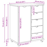 Rolkowa szafka 63,5 x 39 x 79 cm Lite drewno sosnowe Szary