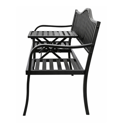 Ławka Ogrodowa Taras Ogród Park Metalowa Oparcie Stolik Czarna 150 cm