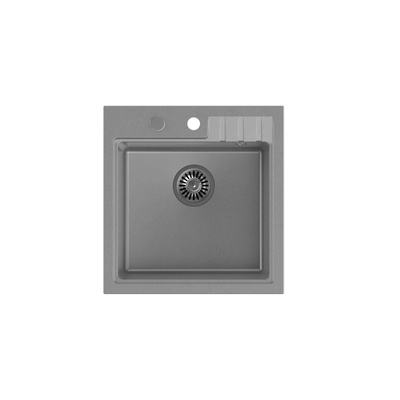 Zlewozmywak granitowy PETER 110 – jednokomorowy, wpuszczany, silver stone/elementy stalowe, Quadron