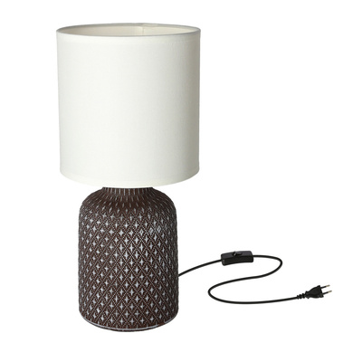Lampka nocna Iner brązowa ceramiczna z abażurem klasyczna