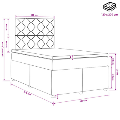 Łóżko z box spring LED z materacem ciemnoszary 120 x 200 cm