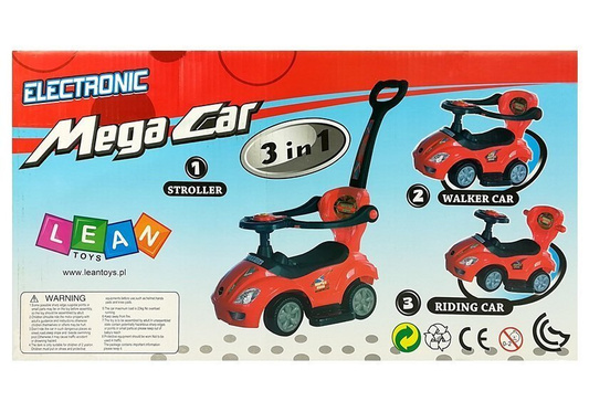 Jeździk z Pchaczem Dla Dzieci Mega Car 3w1 Piszczek Schowek Niebieski