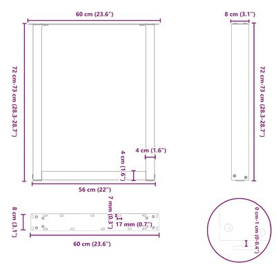 Nogi do stołu jadalnego w kształcie litery U 2 szt. Antracyt 60x(72-73) cm Stal