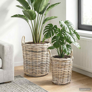Kosz na rośliny 2 szt. Naturalna szarość Rattan Kubu