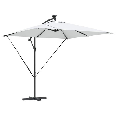 Parasol plażowy z paskami LED piaskowy 249 x 249 x 250 cm