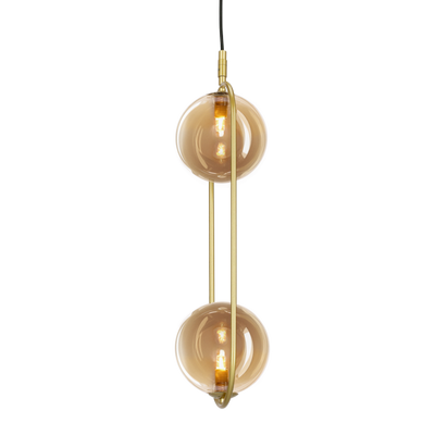 Lampa wisząca CORDEL vintage - złoty mosiądz z bursztynowymi kloszami kulkami - eleganckie oświetlenie salonu 2x G9 LED