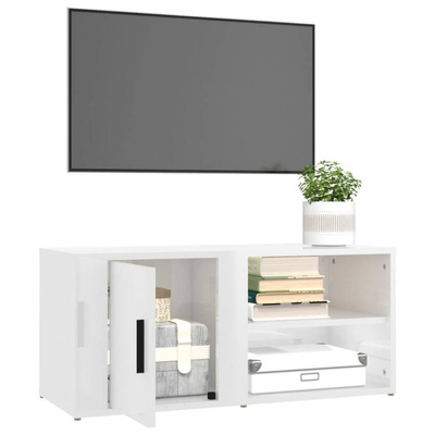 vidaXL Szafka pod TV, wysoki połysk, biała, 80x31,5x36 cm