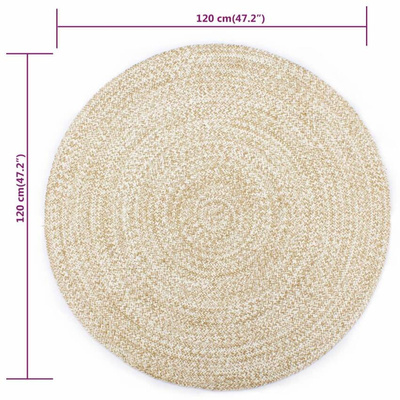 vidaXL Ręcznie wykonany dywan, juta, biały i naturalny, 120 cm