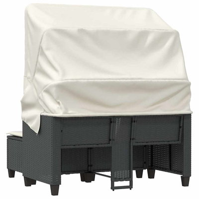 2-os. sofa ogrodowa z daszkiem i podnóżkami, czarna, rattan PE