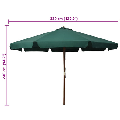 Parasol ogrodowy na drewnianym słupku, 330 cm, zielony