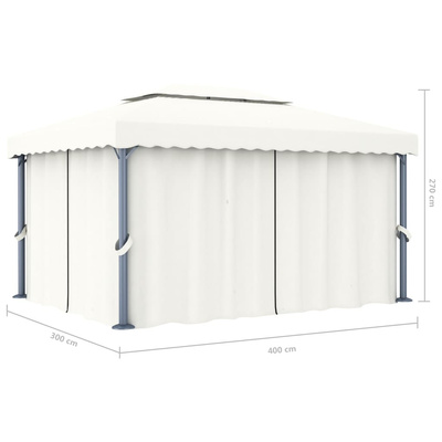 vidaXL Altana ogrodowa z zasłonami, 4 x 3 m, kremowa, aluminium