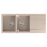 Zlewozmywak granitowy EVAN 121 – dwukomorowy, wpuszczany, pearl beige/elementy stalowe, Quadron