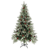vidaXL Choinka z lampkami i szyszkami, zielono-biała, 195 cm, PVC/PE