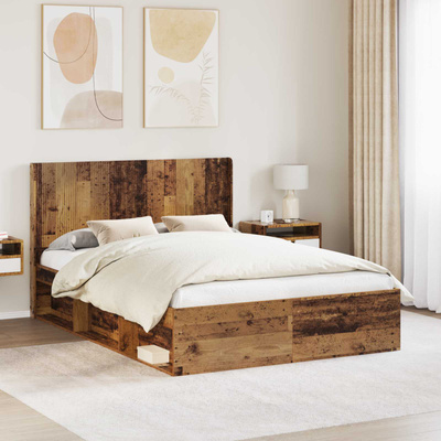 Stelaż łóżka z przechowywaniem i zagłówkiem Stare drewno