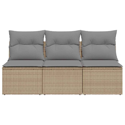 Sofa ogrodowa z poduszkami, 3-osobowa, beż, polirattan