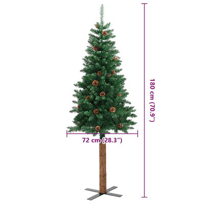 Smukła choinka z drewnem i szyszkami, zielona, 180 cm, PVC