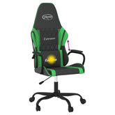vidaXL Masujący fotel gamingowy, czarno-zielony, sztuczna skóra