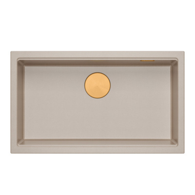 Zlewozmywak granitowy LOGAN 110 – jednokomorowy, wpuszczany, pearl beige/elementy miedziane, Quadron