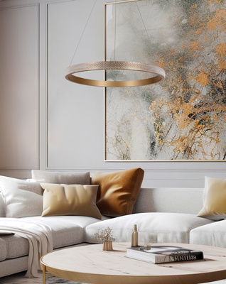 HASHIM LAMPA WISZĄCA 40CM MATOWE CIEMNE ZŁOTO22W LED KRYSZTAŁKI BEZBARWNE