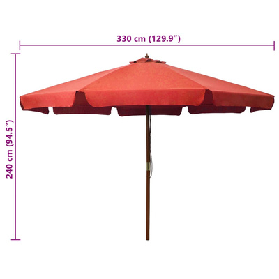 Parasol ogrodowy na drewnianym słupku, 330 cm, terakota