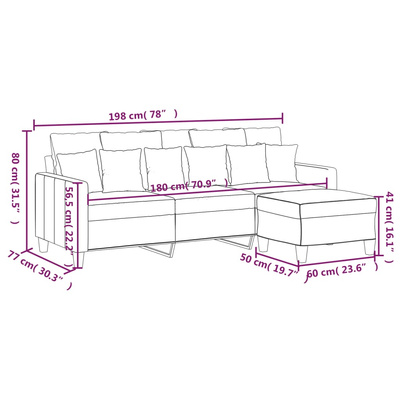 3-osobowa sofa z podnóżkiem winna czerwień 180 cm, tkaniną