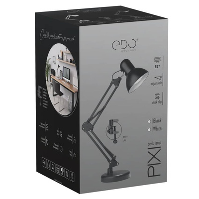 Lampka biurkowa kreślarska PIXI Black E27 zestaw czarny, podstawa i klips EDO777535 EDO Solutions