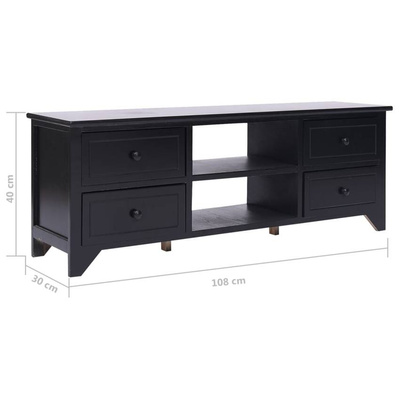 vidaXL Szafka pod TV, czarna,108x30x40 cm, drewno paulownia