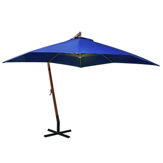 Parasol ogrodowy wiszący, jodłowy słupek, niebieski, 3x3 m