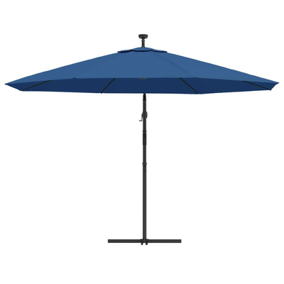 Parasol ogrodowy z LED, wiszący, niebieski, 350 cm
