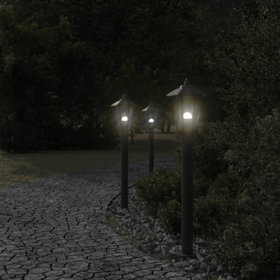Lampy ogrodowe na słupku, 3 szt, czarne, 80 cm, stal nierdzewna