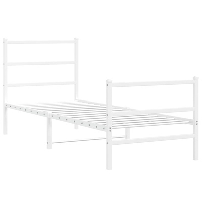 Metalowa rama łóżka z wezgłowiem i zanóżkiem, biała, 80x200 cm